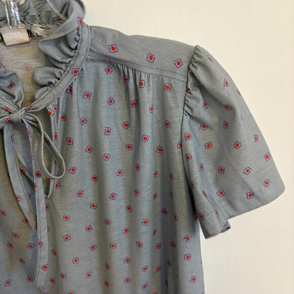 Vintage Gray Ruffle Tie Neck Dress Size Small - Picture 3 of 8